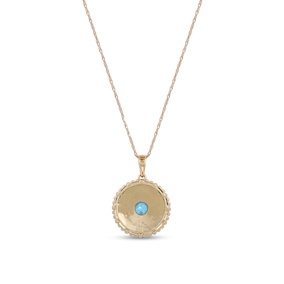 Men's 6.0mm Swiss Blue Topaz Scallop Edge Compass Pendant in 10K Gold â 22"