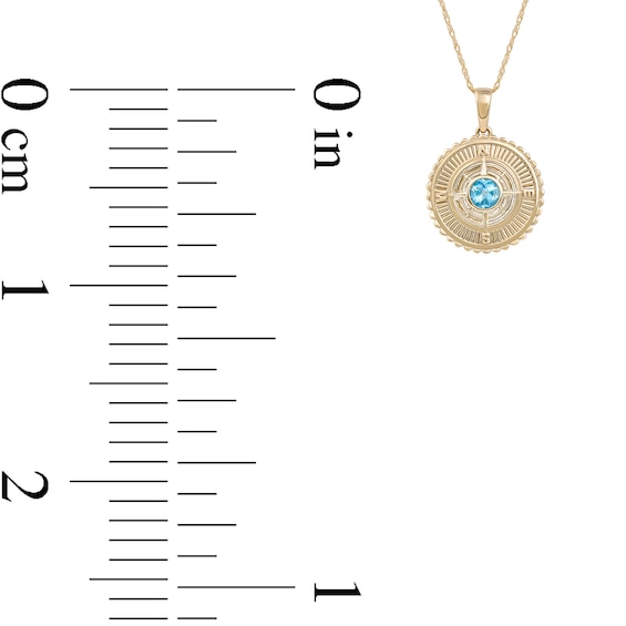 Men's 6.0mm Swiss Blue Topaz Scallop Edge Compass Pendant in 10K Gold â 22"