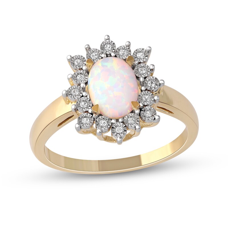 Oval Lab-Created Opal and White Sapphire Shadow Frame Ring in 10K Gold