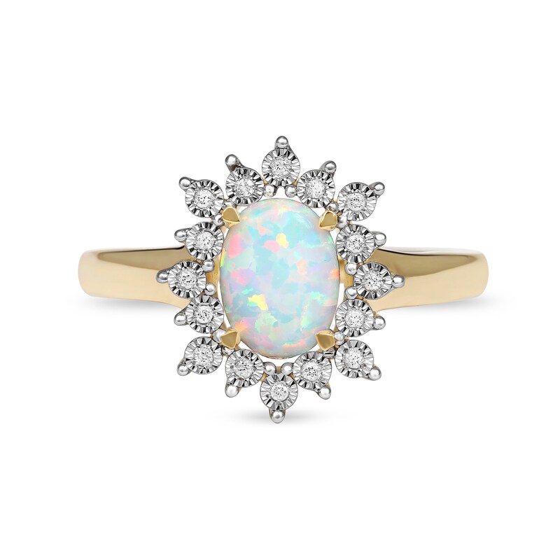 Main Image 3 of Oval Lab-Created Opal and White Sapphire Shadow Frame Ring in 10K Gold