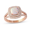 Thumbnail Image 1 of Cushion-Shaped Lab-Created Opal and White Sapphire Double Frame Split Shank Ring in 10K Rose Gold