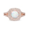 Thumbnail Image 3 of Cushion-Shaped Lab-Created Opal and White Sapphire Double Frame Split Shank Ring in 10K Rose Gold