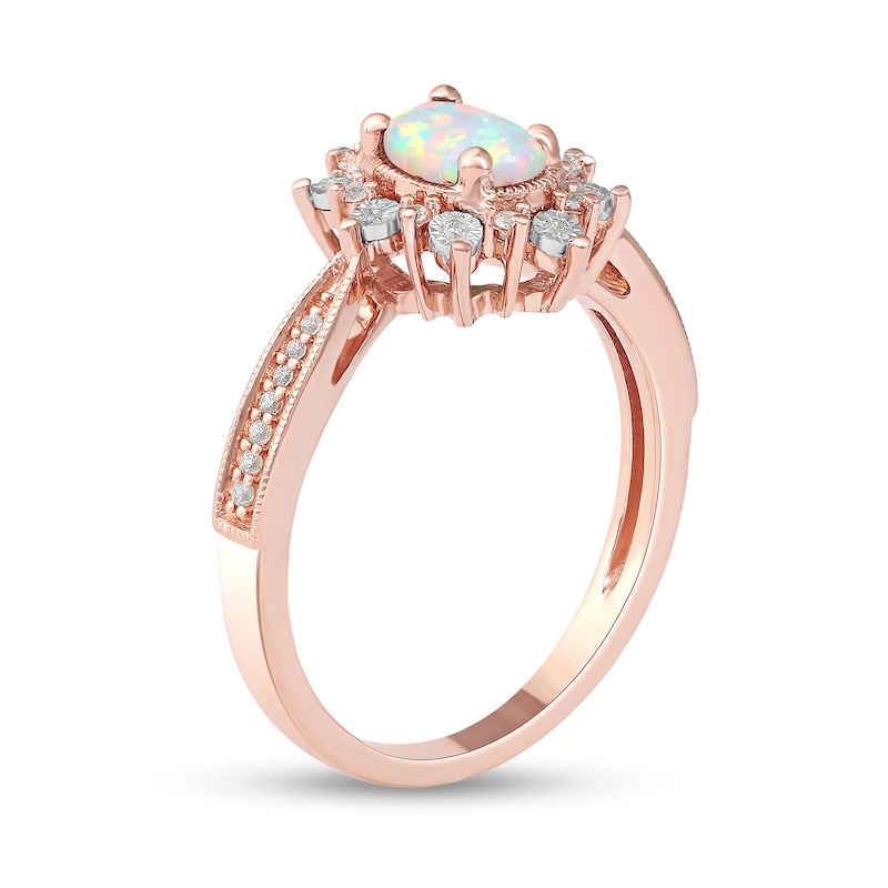 Oval Opal and 1/20 CT. T.W. Diamond Shadow Frame Vintage-Style Ring in ...