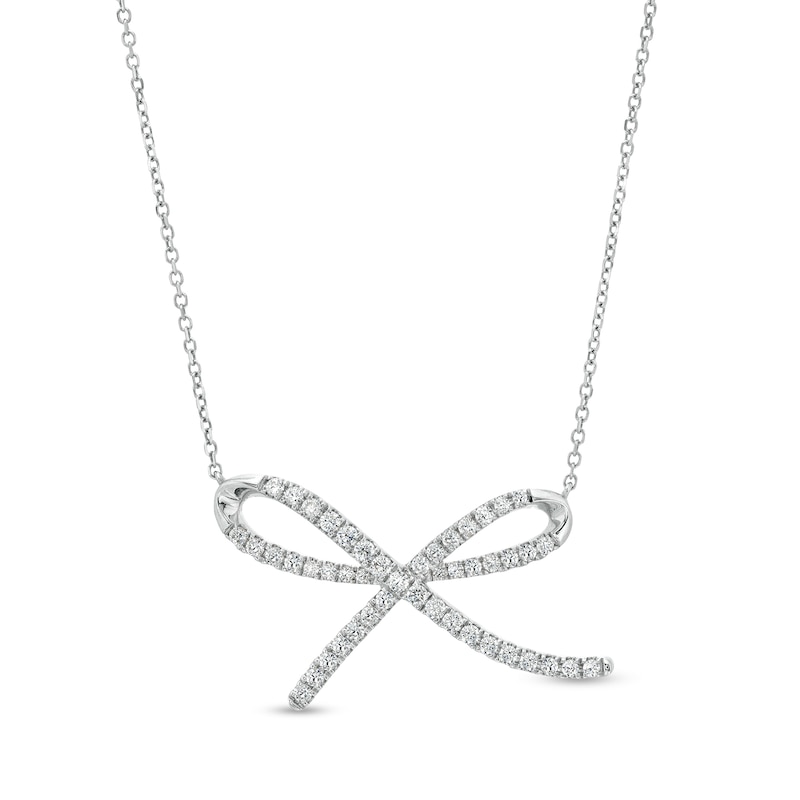 Main Image 1 of Vera Wang Love Collection 1/2 CT. T.W. Diamond Bow Necklace in Sterling Silver – 19"
