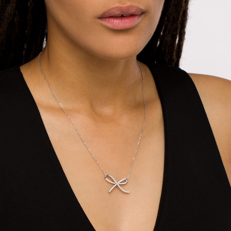 Main Image 2 of Vera Wang Love Collection 1/2 CT. T.W. Diamond Bow Necklace in Sterling Silver – 19"