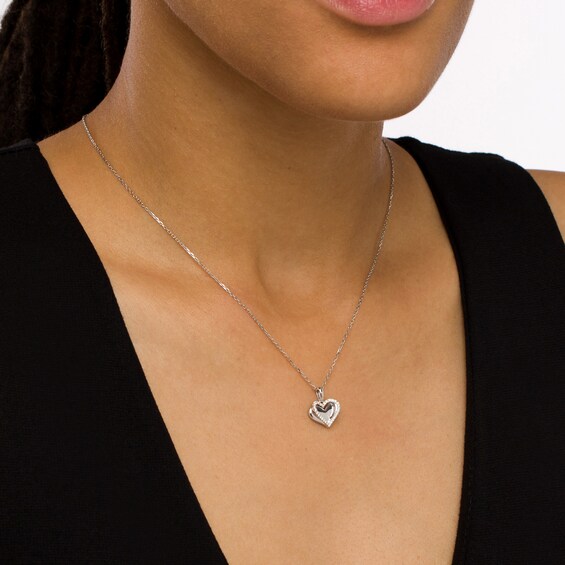 The Kindred Heart from Vera Wang Collection 1/10 CT. T.w. Diamond Layered Heart Pendant in Sterling Silver â 19"