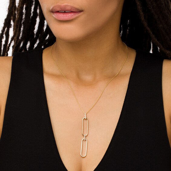 The Kindred Links from Vera Wang Love Collection 1/8 CT. T.w. Diamond Paper Clip Link Drop Pendant in 10K Gold â 19"