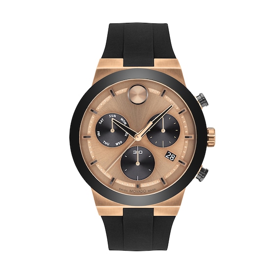 Men's Movado BoldÂ® Fusion Rose-Tone IP and Black Ceramic Chronograph Strap Watch with Rose-Tone Dial (Model: 3600854)