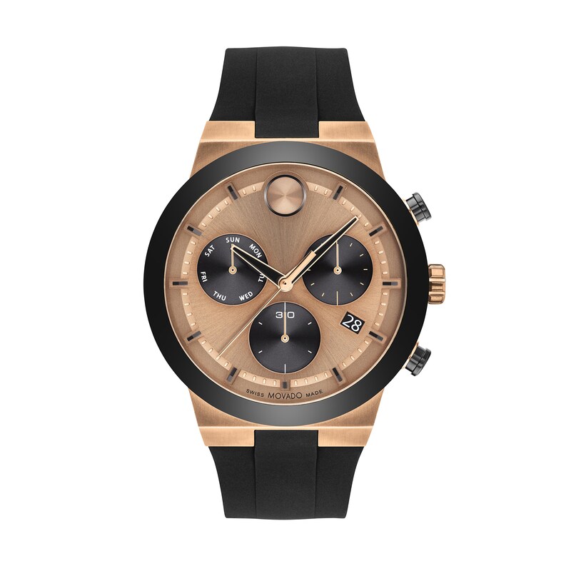 Main Image 1 of Men's Movado Bold® Fusion Rose-Tone IP and Black Ceramic Chronograph Strap Watch with Rose-Tone Dial (Model: 3600854)