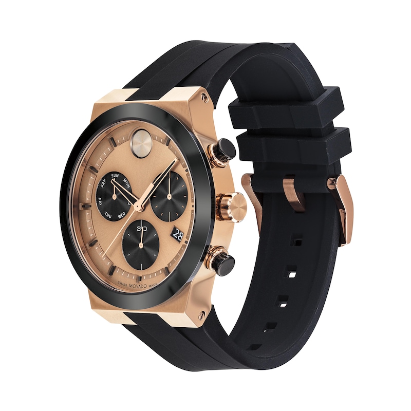 Main Image 2 of Men's Movado Bold® Fusion Rose-Tone IP and Black Ceramic Chronograph Strap Watch with Rose-Tone Dial (Model: 3600854)