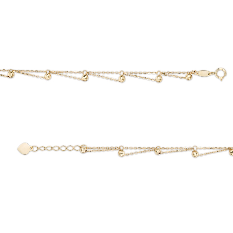 Diamond-Cut Brilliance Bead Accent Scallop Dangle Anklet in 10K Gold - 10"