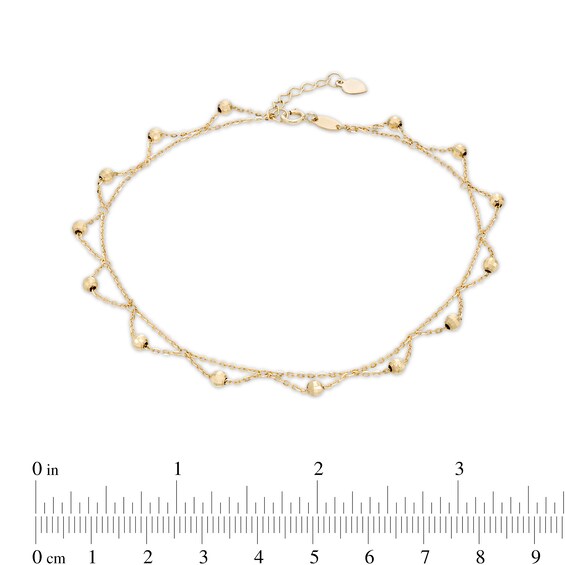 Diamond-Cut Brilliance Bead Accent Scallop Dangle Anklet in 10K Gold - 10"