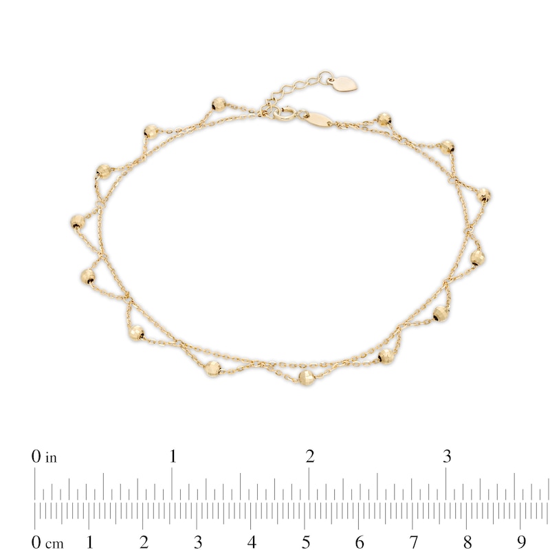 Diamond-Cut Brilliance Bead Accent Scallop Dangle Anklet in 10K Gold - 10"