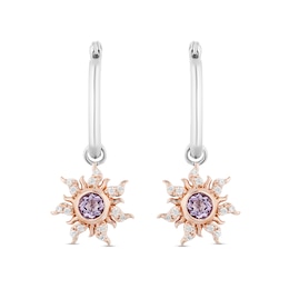Enchanted Disney Rapunzel Amethyst and 1/8 CT. T.W. Diamond Sun Drop Earrings in Sterling Silver and 10K Rose Gold