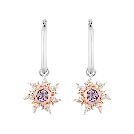 Enchanted Disney Rapunzel Amethyst and 1/8 CT. T.w. Diamond Sun Drop Earrings in Sterling Silver and 10K Rose Gold