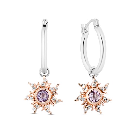 Enchanted Disney Rapunzel Amethyst and 1/8 CT. T.w. Diamond Sun Drop Earrings in Sterling Silver and 10K Rose Gold
