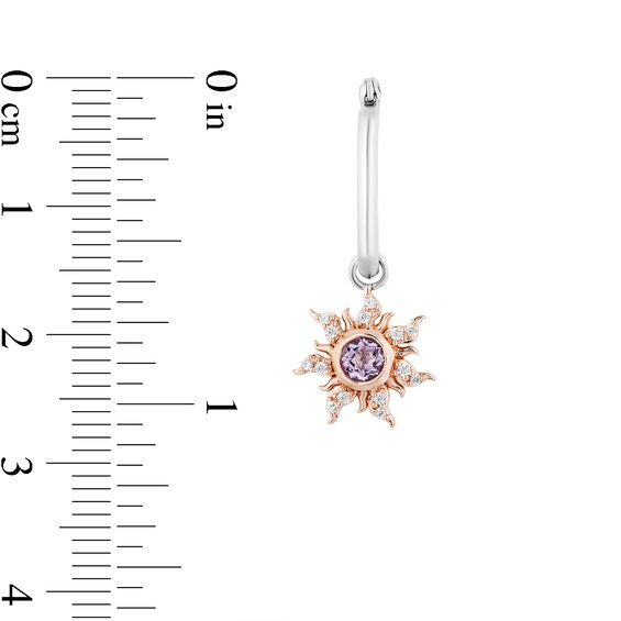 Enchanted Disney Rapunzel Amethyst and 1/8 CT. T.w. Diamond Sun Drop Earrings in Sterling Silver and 10K Rose Gold