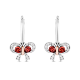 Enchanted Disney Snow White Garnet and 1/15 CT. T.W. Diamond Drop Earrings in Sterling Silver and 10K Rose Gold