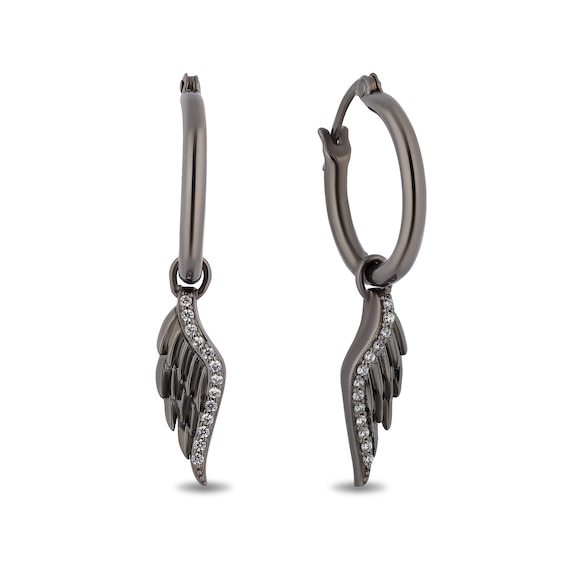 Enchanted Disney Villains Maleficent 1/10 CT. T.w. Diamond Wing Drop Earrings in Sterling Silver with Black Rhodium