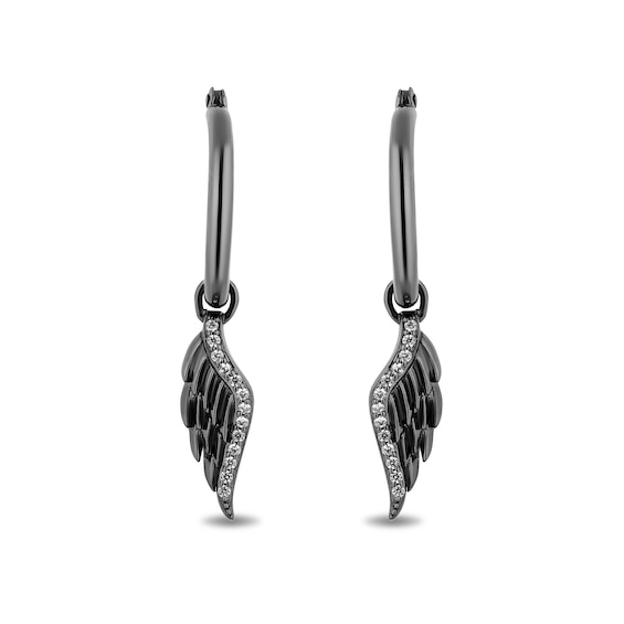 Enchanted Disney Villains Maleficent 1/10 CT. T.w. Diamond Wing Drop Earrings in Sterling Silver with Black Rhodium