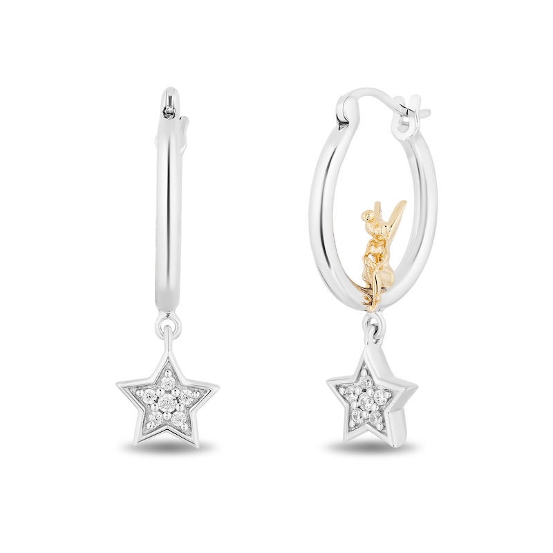 Main Image 1 of Enchanted Disney Tinker Bell 1/10 CT. T.W. Diamond Star Drop Earrings in Sterling Silver and 10K Gold