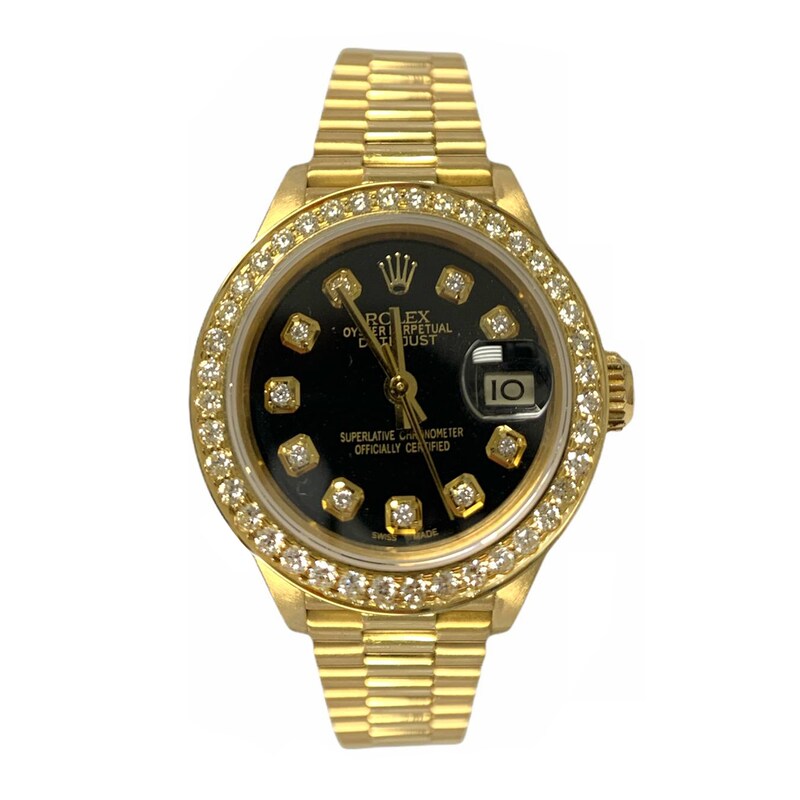 Main Image 1 of Previously Owned - Ladies' Rolex Datejust 26 1 CT. T.W. Diamond 18K Gold Automatic Watch with Black Dial (Model: 69178)