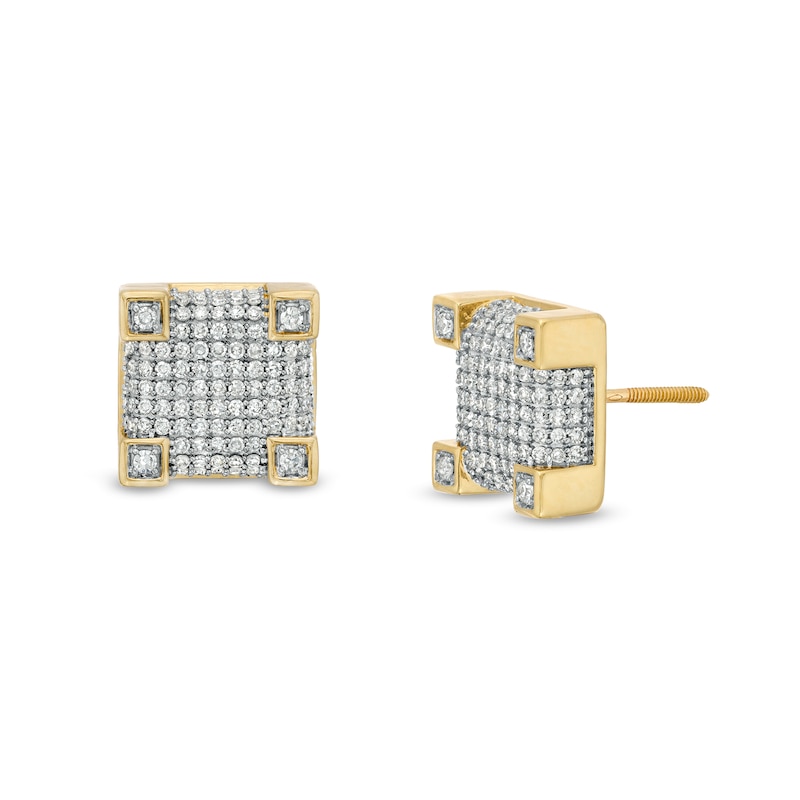 Main Image 1 of 5/8 CT. T.W. Diamond Block Stud Earrings in 10K Gold