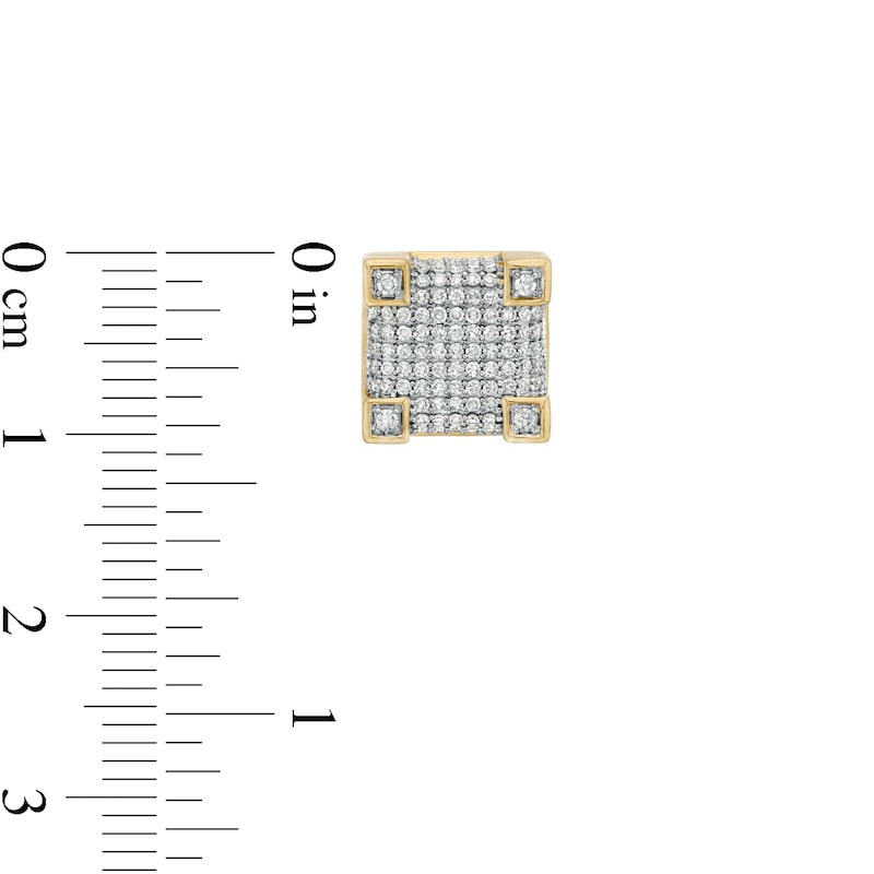 Main Image 3 of 5/8 CT. T.W. Diamond Block Stud Earrings in 10K Gold