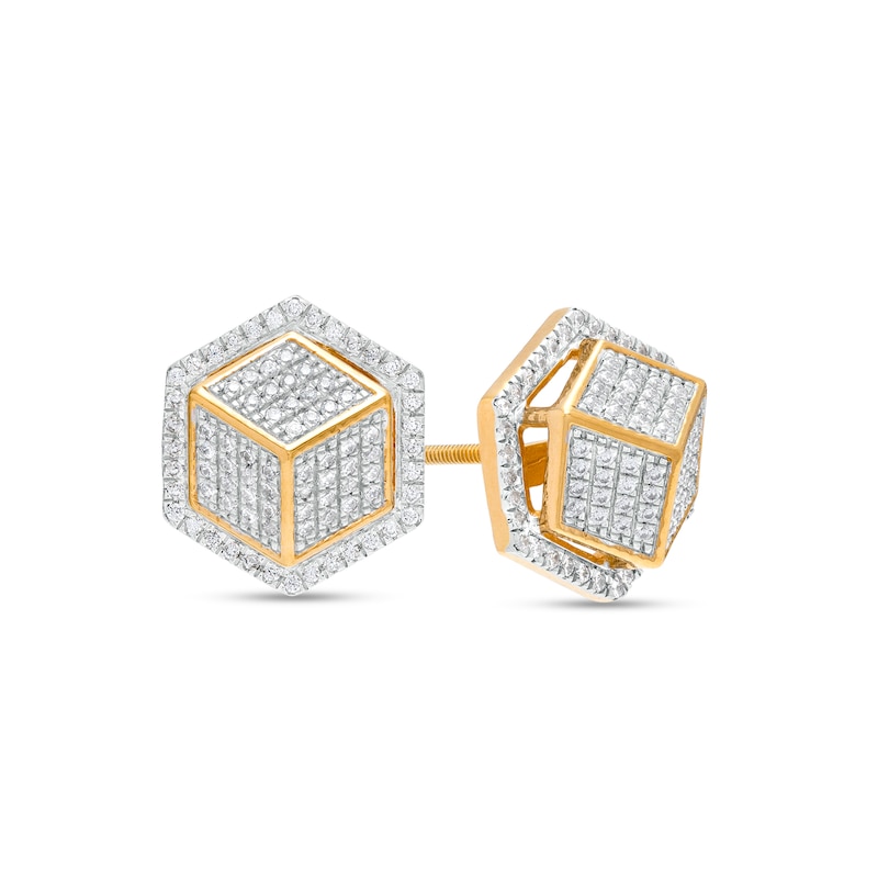 Main Image 1 of 1/4 CT. T.W. Diamond Raised Block Stud Earrings in 10K Gold