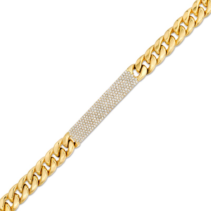 Main Image 1 of 1-1/2 CT.T.W. Diamond ID Curb Chain Bracelet in 10K Gold - 8.5"