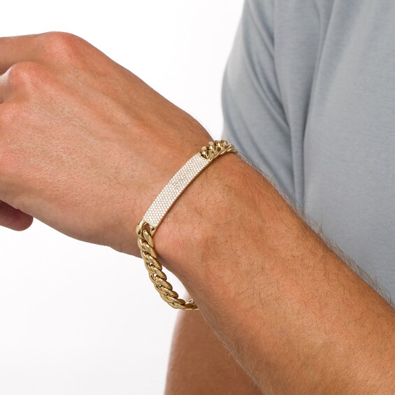 1-1/2 Ct.t.w. Diamond ID Curb Chain Bracelet in 10K Gold - 8.5"