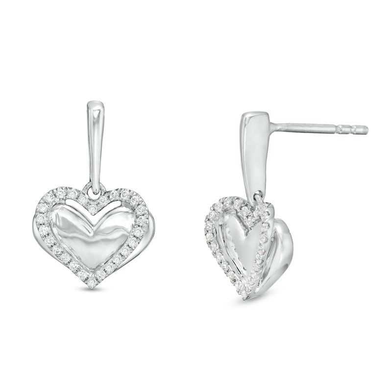 Main Image 1 of The Kindred Heart from Vera Wang Love Collection 1/6 CT. T.W. Diamond Layered Heart Drop Earrings in Sterling Silver