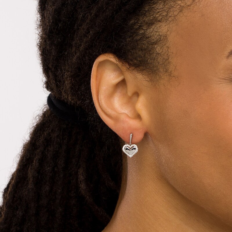 Main Image 2 of The Kindred Heart from Vera Wang Love Collection 1/6 CT. T.W. Diamond Layered Heart Drop Earrings in Sterling Silver