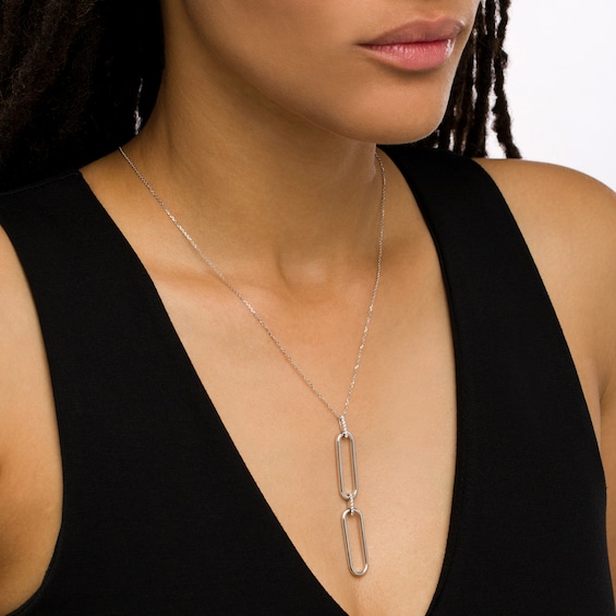 The Kindred Links from Vera Wang Love Collection 1/8 CT. T.w. Diamond Paper Clip Link Drop Pendant in Sterling Silver