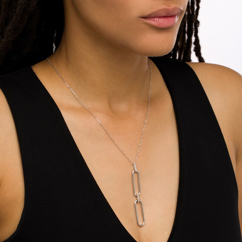 Main Image 2 of The Kindred Links from Vera Wang Love Collection 1/8 CT. T.W. Diamond Paper Clip Link Drop Pendant in Sterling Silver