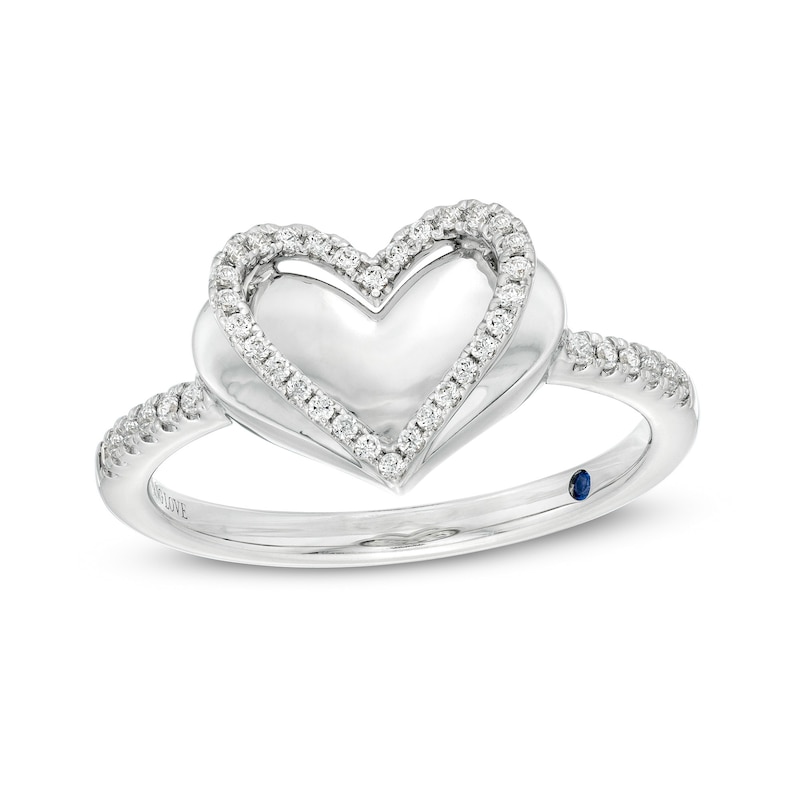 Main Image 1 of The Kindred Heart from Vera Wang Love Collection 1/6 CT. T.W. Diamond Layered Heart Ring in Sterling Silver