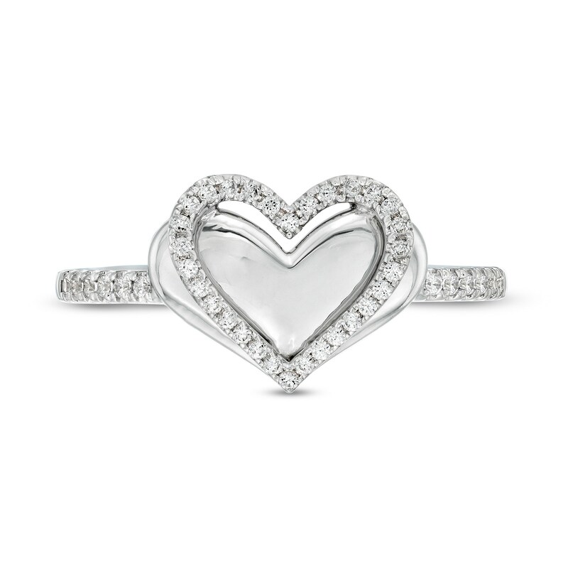 Main Image 4 of The Kindred Heart from Vera Wang Love Collection 1/6 CT. T.W. Diamond Layered Heart Ring in Sterling Silver