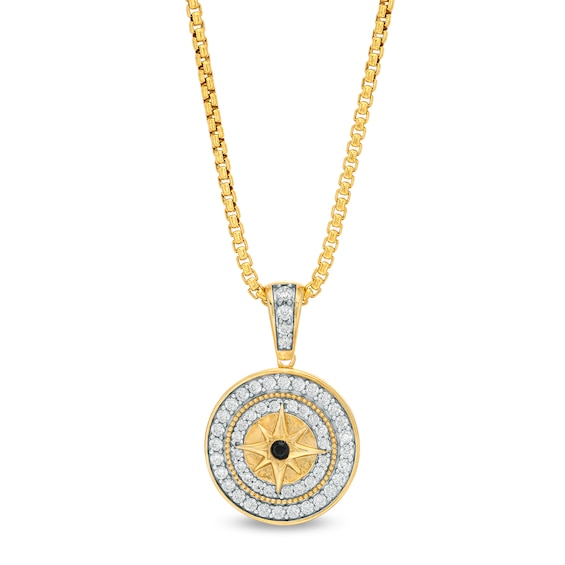 Men's 3/4 CT. T.w. Black and White Diamond Compass Medallion Pendant in 10K Gold - 22"