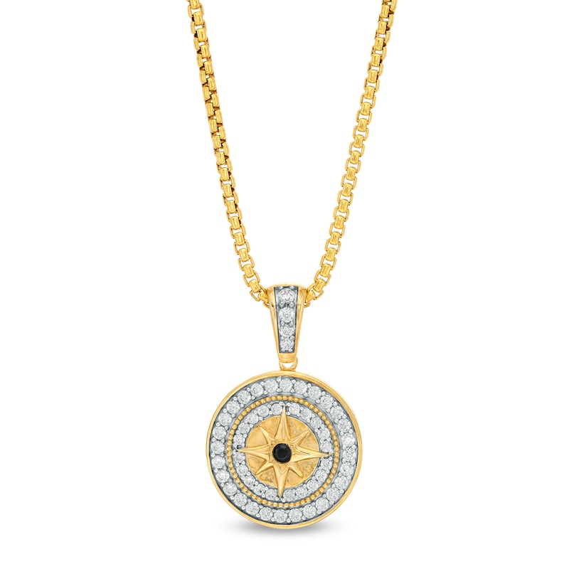 Main Image 1 of Men's 3/4 CT. T.W. Black and White Diamond Compass Medallion Pendant in 10K Gold - 22"