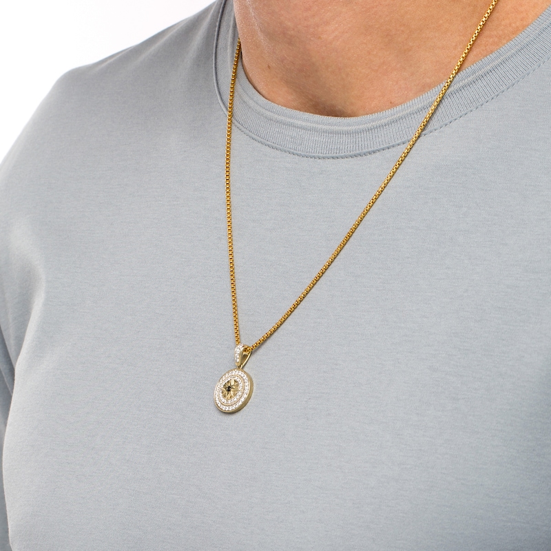 Main Image 2 of Men's 3/4 CT. T.W. Black and White Diamond Compass Medallion Pendant in 10K Gold - 22"