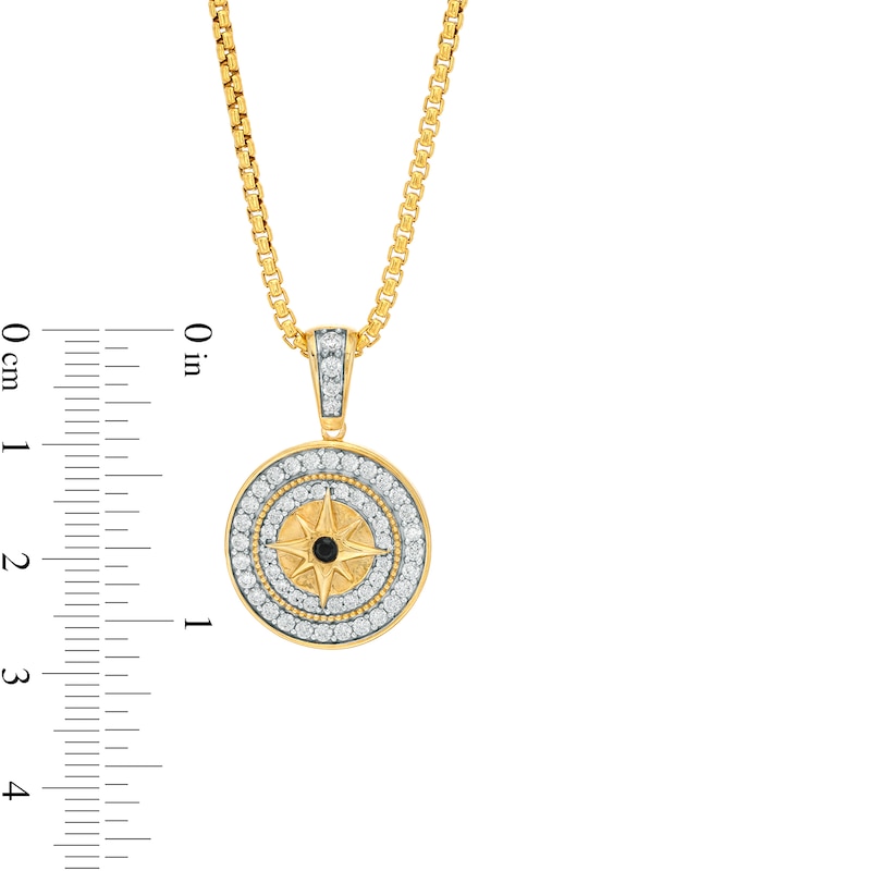 Main Image 3 of Men's 3/4 CT. T.W. Black and White Diamond Compass Medallion Pendant in 10K Gold - 22"