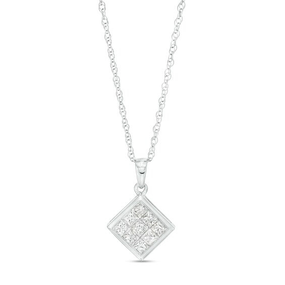 5/8 CT. T.w. Princess-Cut Multi-Diamond Tilted Pendant in 10K White Gold