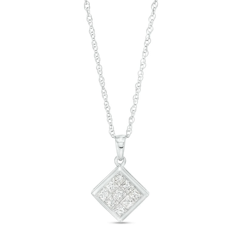Main Image 1 of 5/8 CT. T.W. Princess-Cut Multi-Diamond Tilted Pendant in 10K White Gold