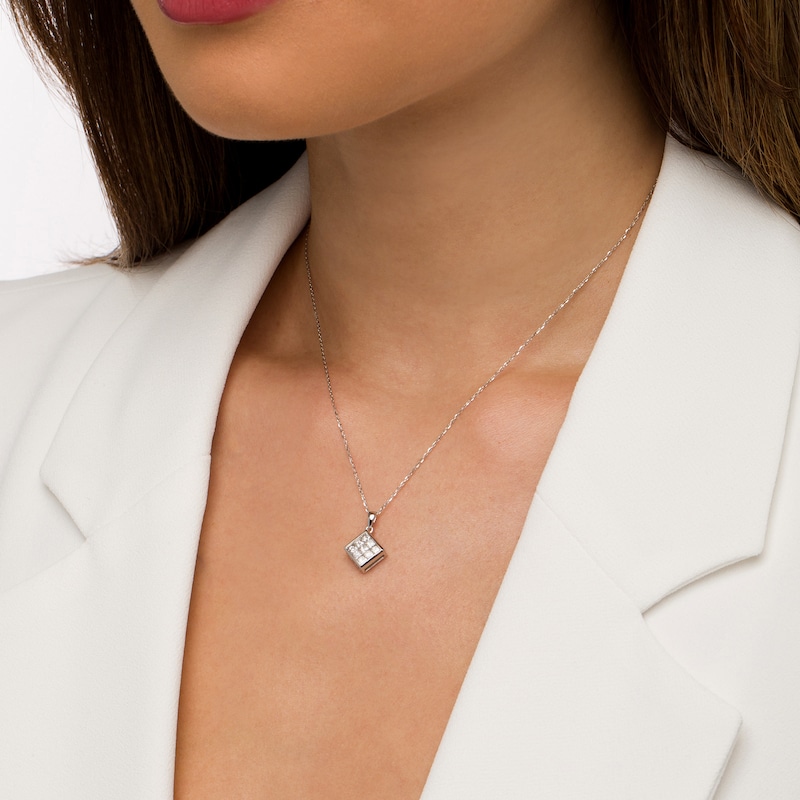 Main Image 2 of 5/8 CT. T.W. Princess-Cut Multi-Diamond Tilted Pendant in 10K White Gold