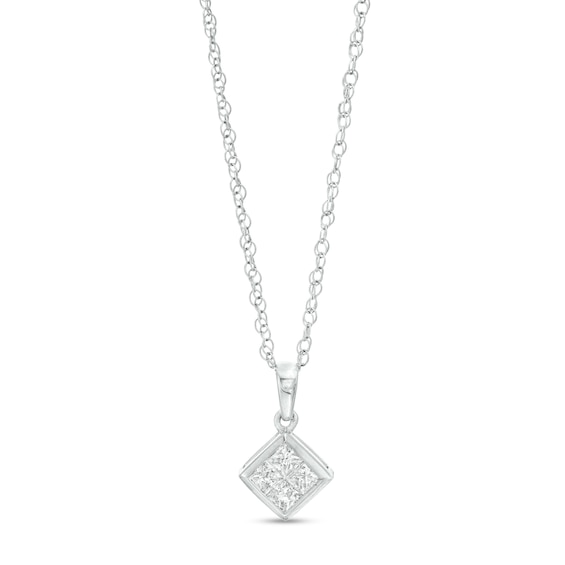 1/3 CT. T.w. Quad Princess-Cut Diamond Tilted Pendant in 10K White Gold