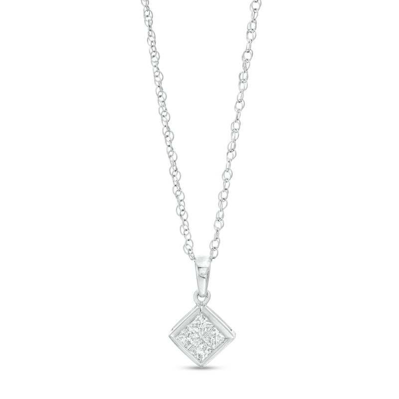 Main Image 1 of 1/3 CT. T.W. Quad Princess-Cut Diamond Tilted Pendant in 10K White Gold
