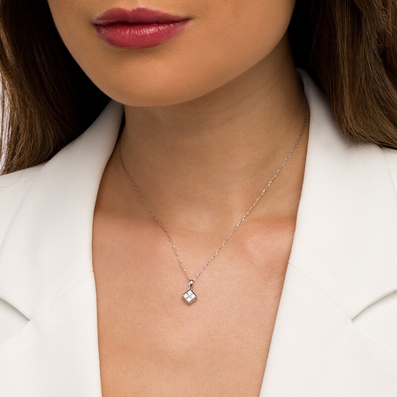 Main Image 2 of 1/3 CT. T.W. Quad Princess-Cut Diamond Tilted Pendant in 10K White Gold