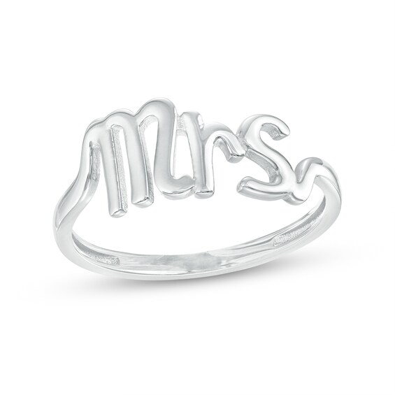 Cursive "Mrs" Stackable Band in 10K White Gold