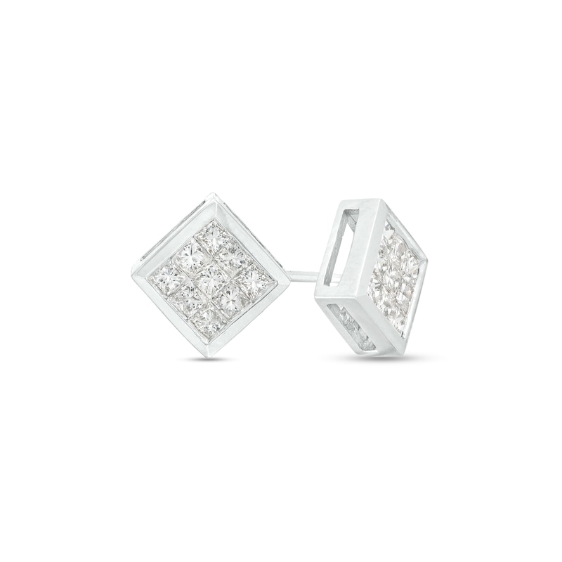 Main Image 1 of 1 CT. T.W. Princess-Cut Multi-Diamond Stud Earrings in 10K White Gold