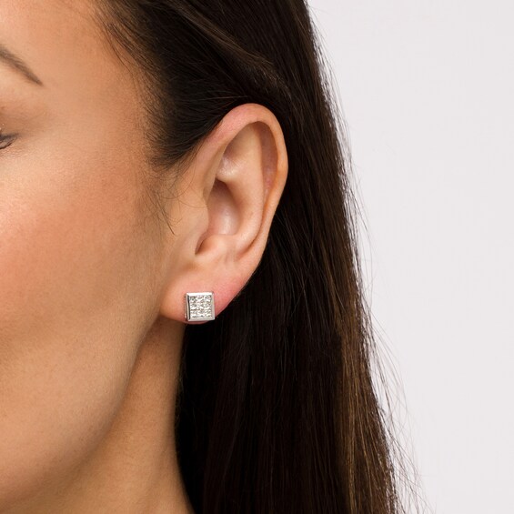 1 CT. T.w. Princess-Cut Multi-Diamond Stud Earrings in 10K White Gold